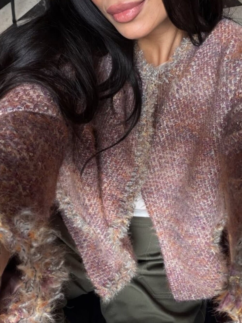 Soft Blended Pink-Mauve Knit Jacket - Women's Cozy Cardigan - Picture 3 of 11